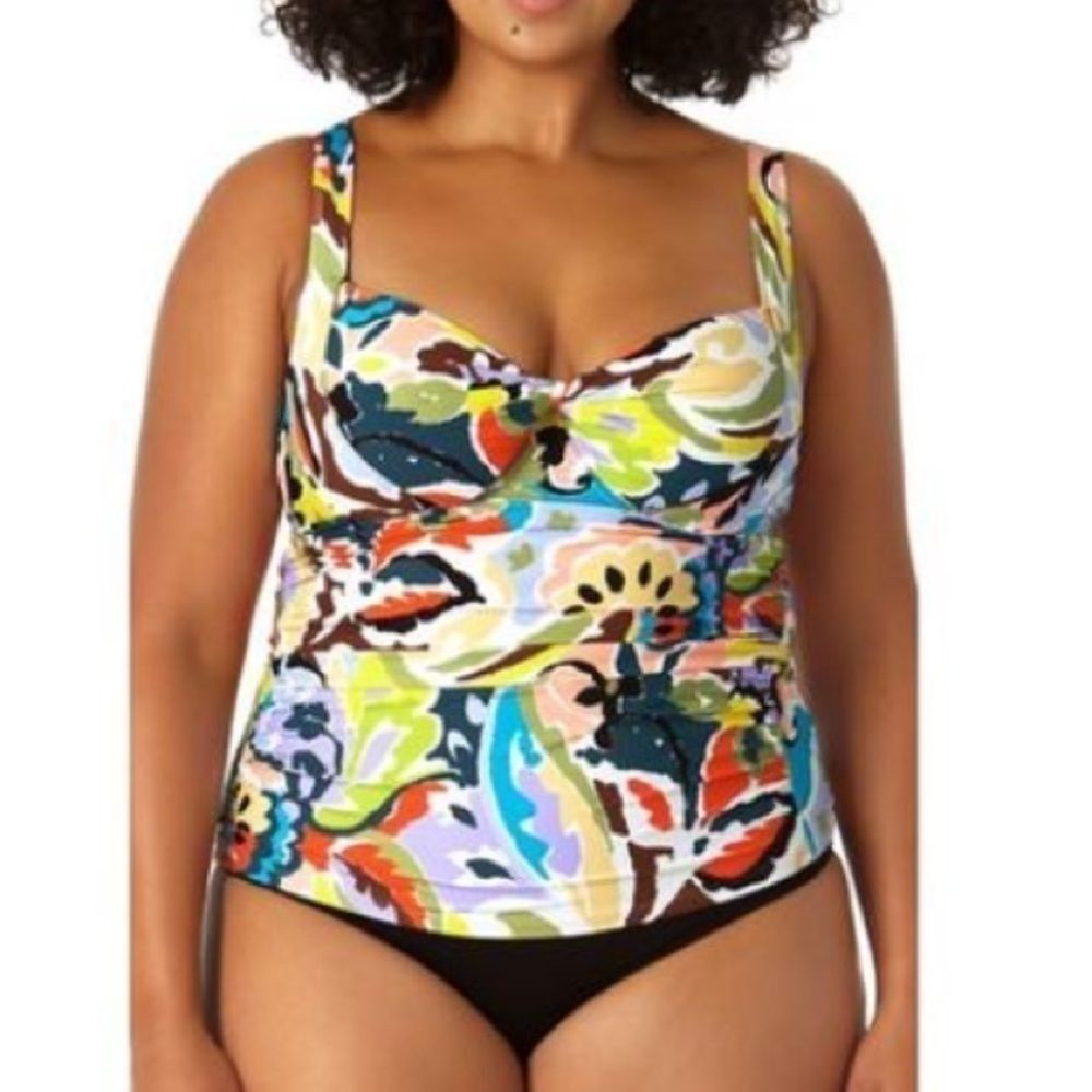 Plus Size Kashmir Paisley Retro Twist Tankini Top Swimsuit, swimwear - Picture 3 of 10